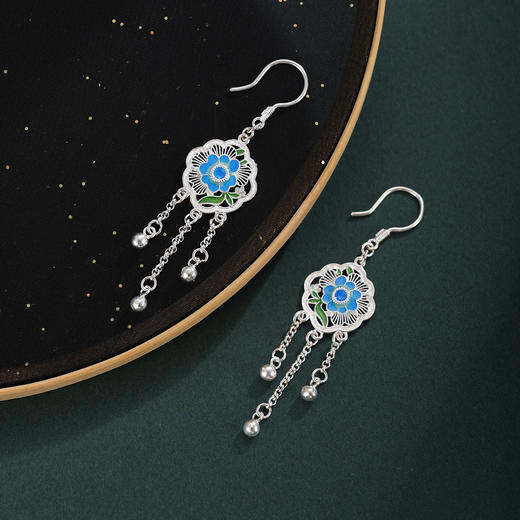 子佩集【花开锦瑟】S990银耳环【MXEH017】蓝花团扇花丝珐琅彩2510 商品图5