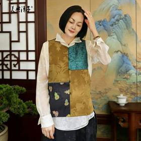 新中式提花拼接圆领单排扣马甲