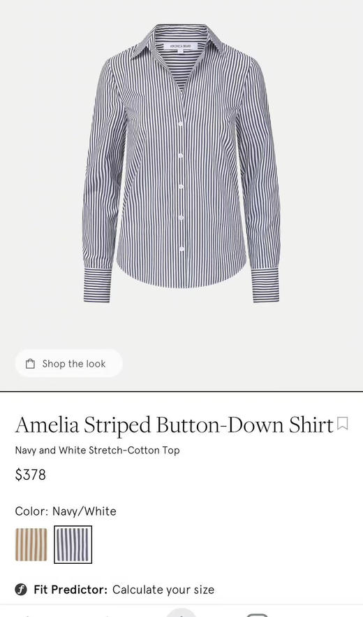 Veronica Beard纯原V领长袖条纹衬衫 商品图0