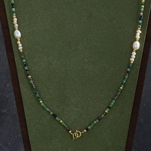 子佩集【绿野森林】银S925珍珠AOYA奥雅项链【SGN1150001】9.5mm圆珠2mm绿珠2512 商品图3