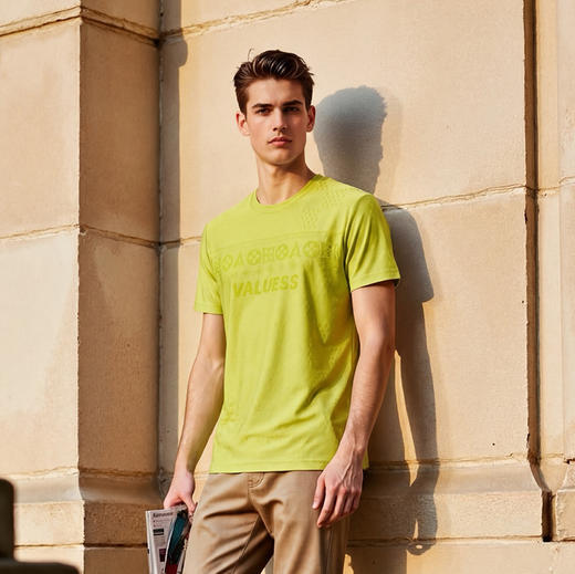 高端男士短袖T恤圆领提花夏季透气修身休闲上衣   XLM-CM8687177 商品图2