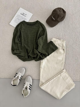 巨巨巨显白 苔原肌理条纹T 慵懒感