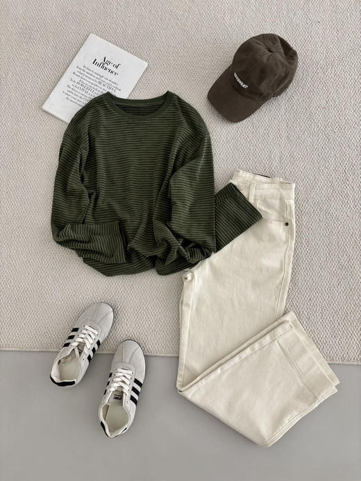 巨巨巨显白 苔原肌理条纹T 慵懒感 商品图0