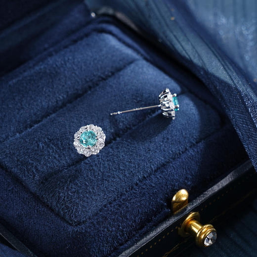 子佩集【花开海畔】S925银耳钉【EM3113-XF】培育宝石帕拉伊巴蓝碧玺太阳花2510 商品图6