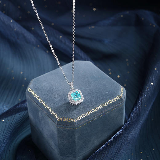 子佩集【蓝色星宇】S925银套链【PM2295-XF】培育宝石帕拉伊巴蓝碧玺小方块2510 商品图1