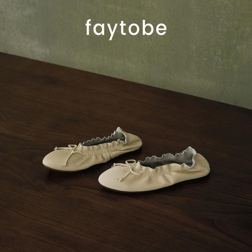 FAYTOBE 蛋卷羊皮芭蕾舞鞋圆头羊皮蝴蝶结浅口平底单鞋女 商品图2