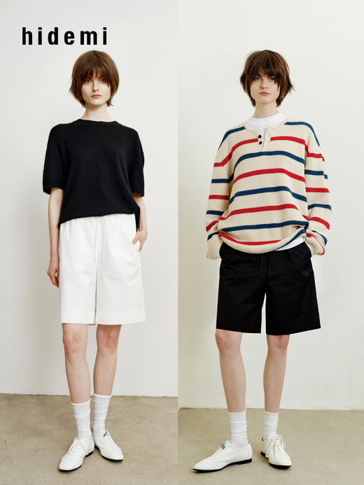 hidemi副线小h 简约休闲全棉抽绳短裤休闲裤 商品图0