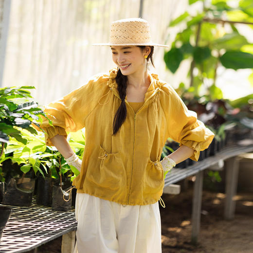 特绽放098朵/"呼吸"防晒外套*纯苎麻轻薄长袖连帽可调节外套女夏 商品图1