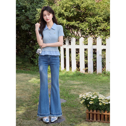 鹿向南「云茉叙事」假两件设计感针织衫上衣女夏季学院风短袖T恤 商品图1