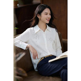 【含天丝亚麻】米思阳2026春新款法式钉珠独特衬衫女舒适百搭宽松上衣