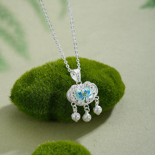 子佩集【莲渡清欢】S990银套链【MXTL033】花丝锁珐琅彩项链2510 商品图0