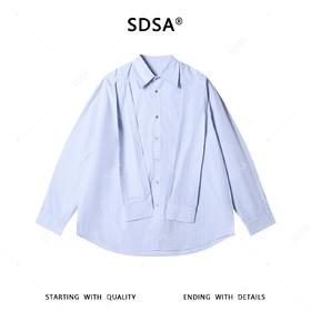 SDSA男装2026新款高贵轻奢韩版简约长袖衬衫竖纹披肩设计百搭衬衣