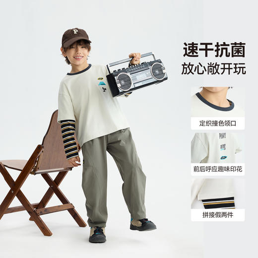 MANHOJIA【湖闹T】“抗菌速干”儿童长袖T恤条纹假两件长袖T 商品图2