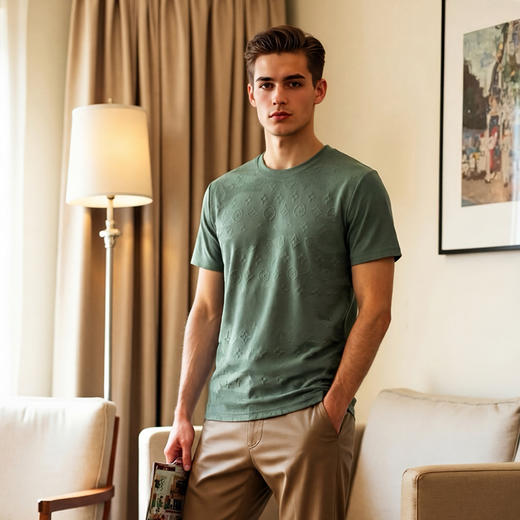 男士圆领短袖T恤夏季新款凉感提花透气T恤上衣   XLM-CM8687176 商品图3