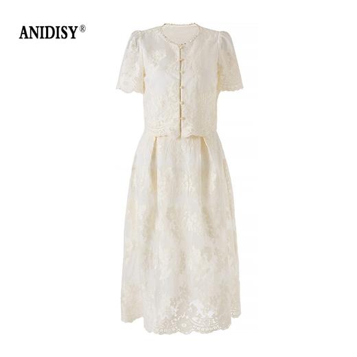 圆领短袖单排扣上衣+高腰拉链半身裙套装 商品图4