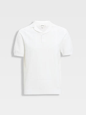 callisto白色古巴领波浪蜂巢纹棉混纺T恤