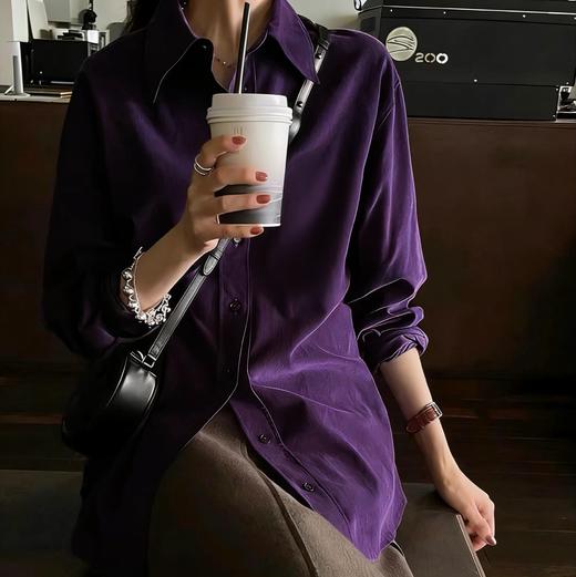 LONGNVFAIR葡萄紫灯芯绒全棉显白衬衫 oversize宽松款 软糯亲肤又有型 显白到发光！ 商品图5