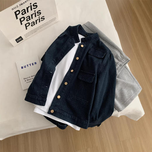 洋气复古小香风牛仔外套！2026女水洗钴蓝色金扣立领小个子短款开衫春季！ 商品图3