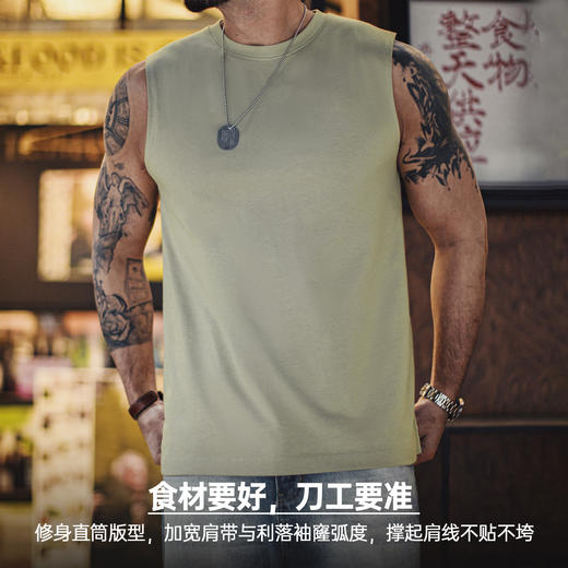马登工装美式白色新疆纯棉健身背心跨栏重磅无袖内搭坎肩打底衫男 商品图3