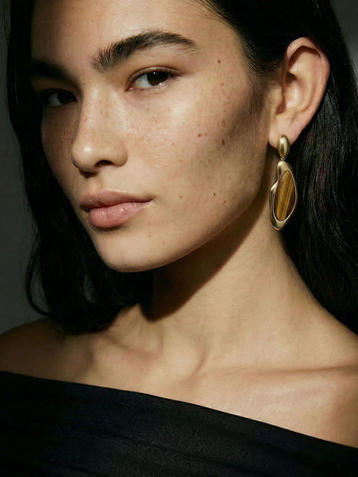 ANATTA｜E-P03-1GDTE Pebble I Earrings  [ 虎眼石 耳环 ]【鹅卵石Pebble】 商品图0