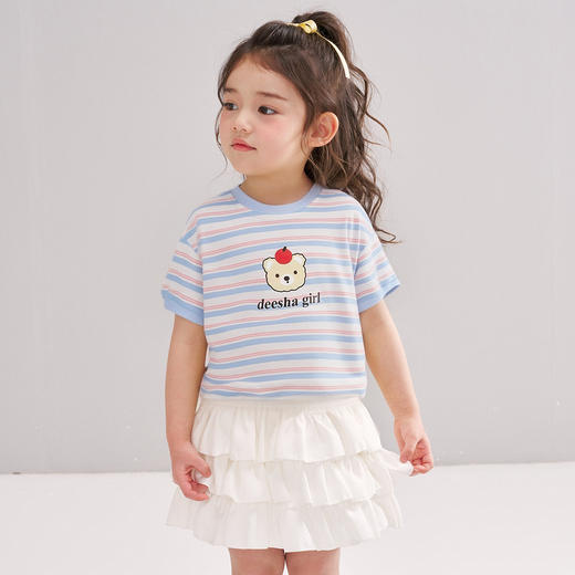 笛莎/Deesha 松饼熊2026年夏季新款童装女童条纹撞色T恤 商品图2