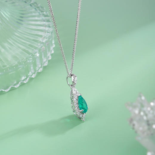 子佩集【翠意繁花】S925银套链【PM2235-XF】培育宝石祖母绿水滴2510 商品图3