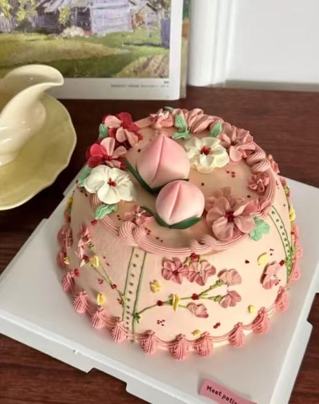 裱花寿桃蛋糕-低糖处理无添加 商品图0