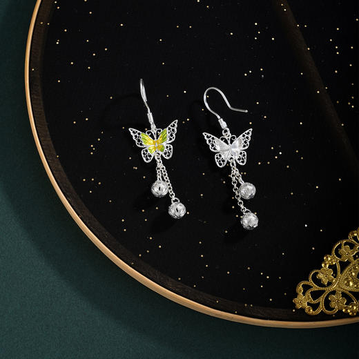 子佩集【翩翩蝶舞】S990银耳环【MXEH018】绿蝴蝶花丝珐琅彩2510 商品图7