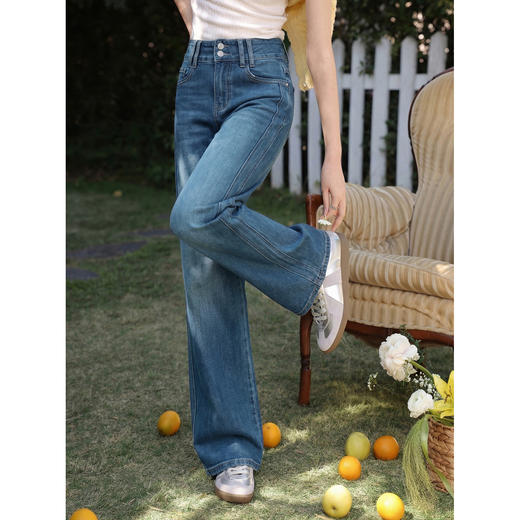 鹿向南「松叙漫行」双扣复古蓝阔腿牛仔裤女2026夏季新款百搭长裤 商品图4