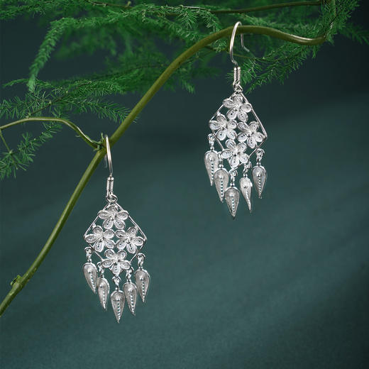 子佩集【一念花开】S990银耳环【QFES046】花丝菱形流苏2510 商品图4