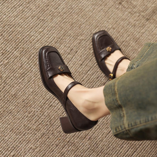 阿么手工女鞋一字带山茶花轻复古百搭单鞋女款法式玛丽珍鞋子5CM 商品图4
