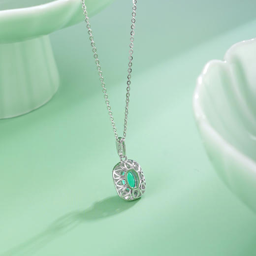 子佩集【碧悦心晴】S925银套链【PM2248-XF】培育宝石祖母绿大椭圆2510 商品图6