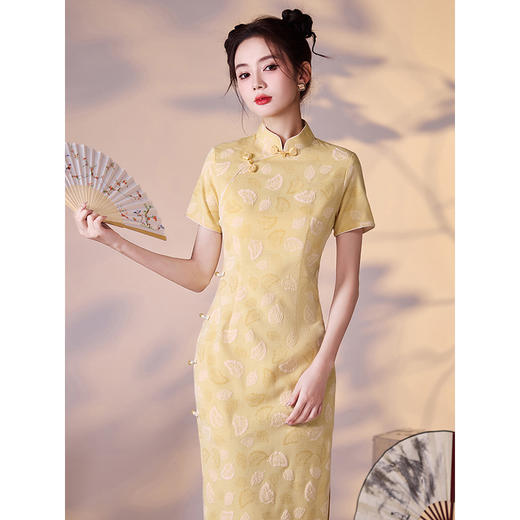 黄色绝美旗袍，高级感新中式国风改良年轻款LSB3585 商品图1