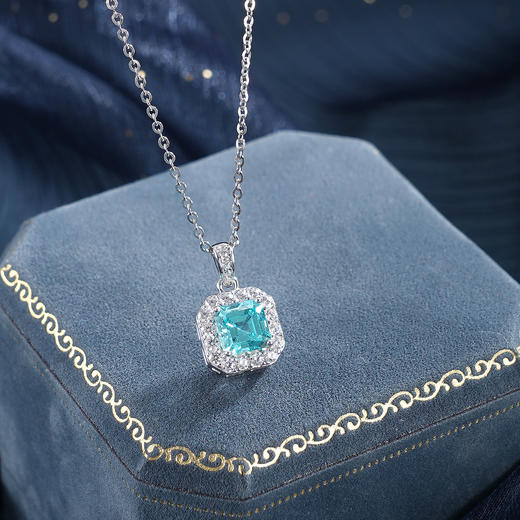 子佩集【蓝色星宇】S925银套链【PM2295-XF】培育宝石帕拉伊巴蓝碧玺小方块2510 商品图6