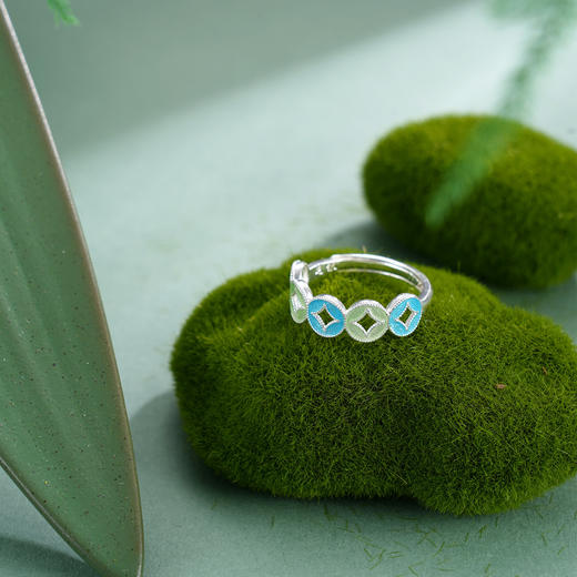 子佩集【赢财生福】S990银戒指【MXJZ027】花丝珐琅彩五连环钱币2510 商品图1