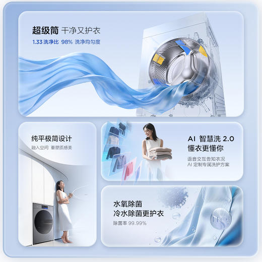 【新品上市】TCLAI超级筒滚筒洗衣机全自动洗烘一体12KG嵌入式智能直驱G120T7W Ultra-HDIS 商品图1