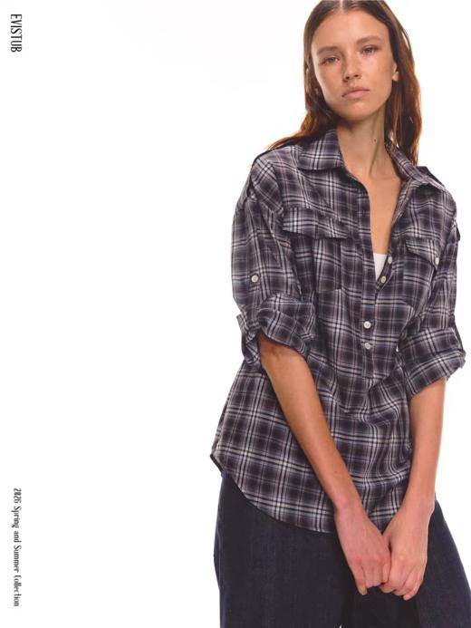 Evistub girls/E-6CCX1909/半门襟复古美式格纹衬衫 商品图0