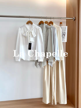 专柜实拍【丝光缎面】拉夏贝尔/La Chapelle气质系带V领绑带排扣长袖衬衫垂顺有型/优雅显瘦/时尚通勤