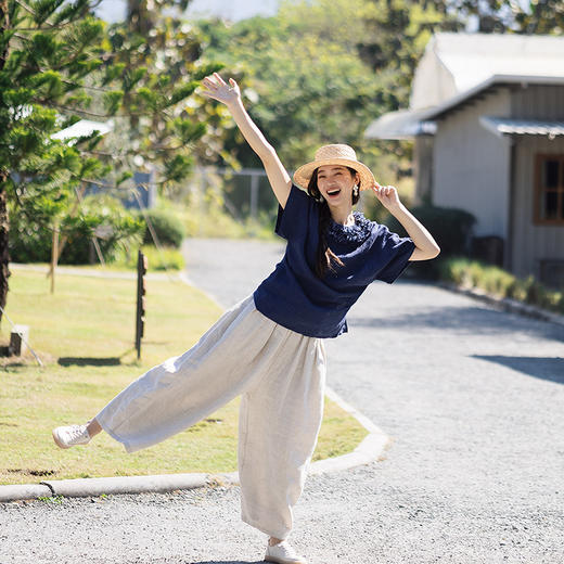 绽放138朵/美神小衫*高支色织亚麻设计感花边拼接连身中袖衬衫女 商品图2