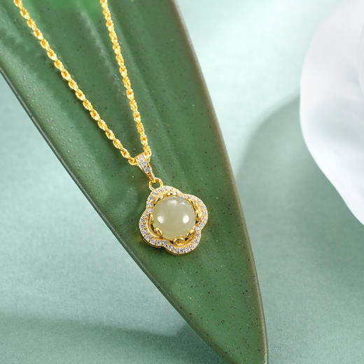 子佩集【四叶明媚】S925银套链【DZ07062】镀金四叶草和田玉项链2510 商品图3