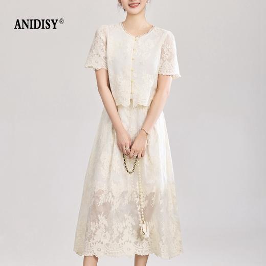 圆领短袖单排扣上衣+高腰拉链半身裙套装 商品图2