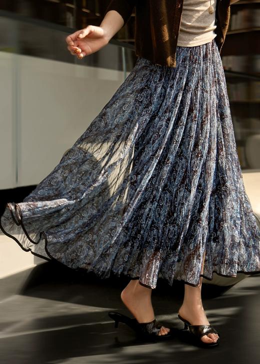 巴塞光影"流浪"伞裙度假风复古印花压褶大摆半身裙 商品图13