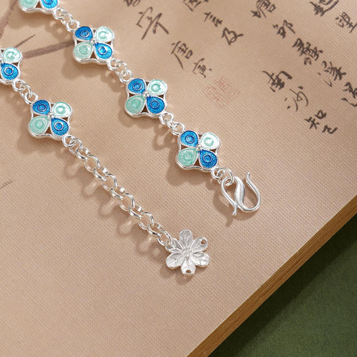 子佩集【四叶安好】S990银手链【MXSL011】四叶草花丝珐琅彩2510 商品图6