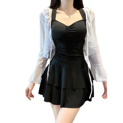 【仙气氛围感❗️裙式连体泳衣套装】吊带+网纱罩衫两件套，遮副乳藏赘肉，海边玩水超好看，自带胸垫承托力强，纯色保守显瘦少女甜美遮肉遮肚温泉泳衣L 商品图3