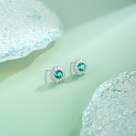 子佩集【花开一夏】S925银耳钉【EM3071-XF】培育宝石祖母绿圆太阳花2510 商品图2