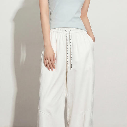 西遇慵懒百搭纯色2026春季新款潮街头风松紧腰抽绳显瘦阔腿长裤女H0060214 商品图3