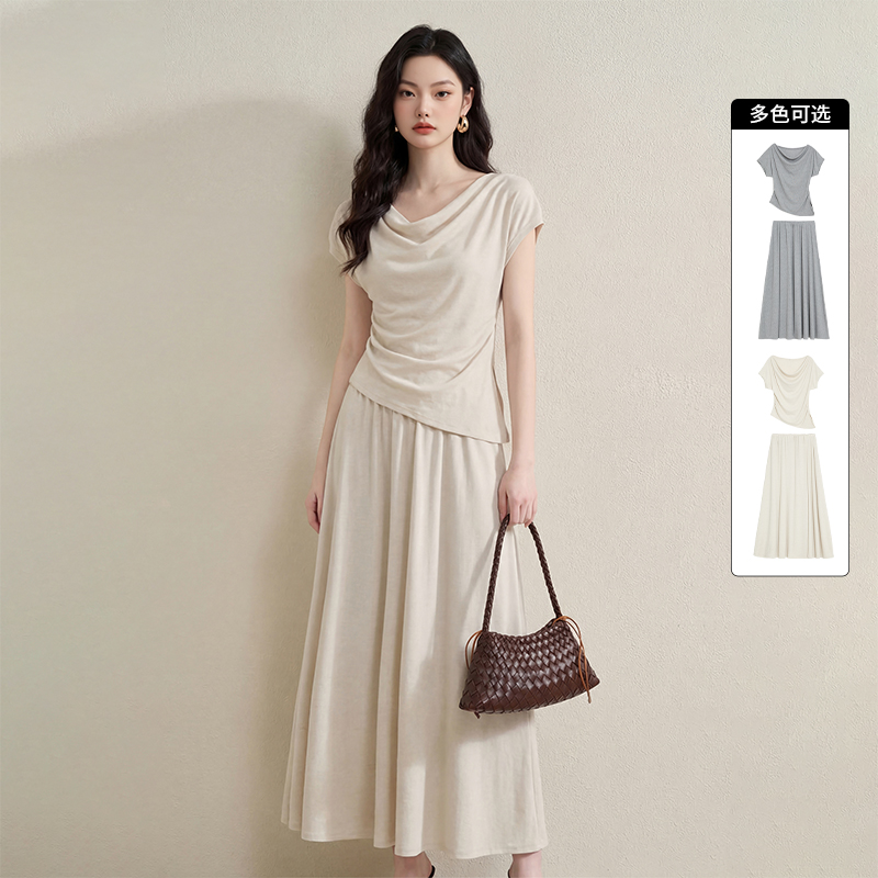 【限时秒杀】西遇法式慵懒风2026春夏新款气质短袖收腰显瘦裙子灰色T恤连衣裙H0060215