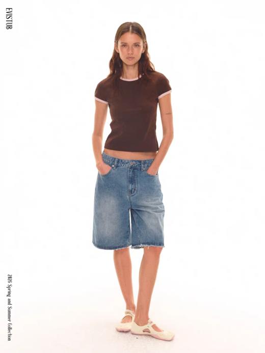 Evistub girls/E-6CDX1814/彩色撞边美式基础正肩T恤 商品图2