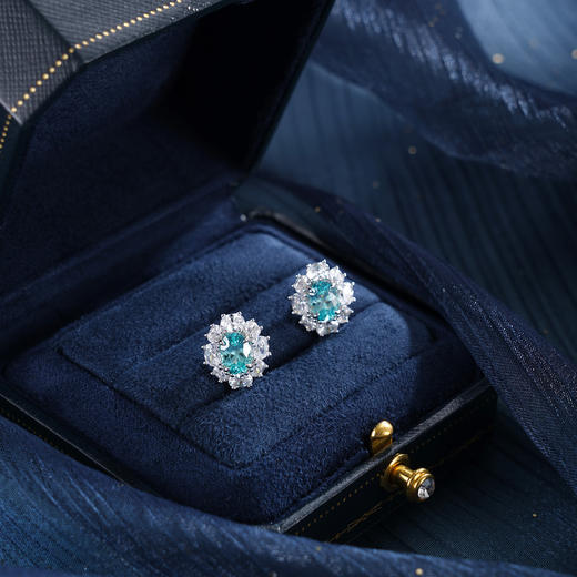 子佩集【蔚蓝花海】S925银耳钉【EM3050-XF】培育宝石帕拉伊巴蓝碧玺椭圆2510 商品图3