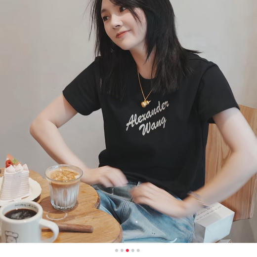 预售大王女士Shrunken OE纱线水钻logo正肩tee恤031811 商品图0